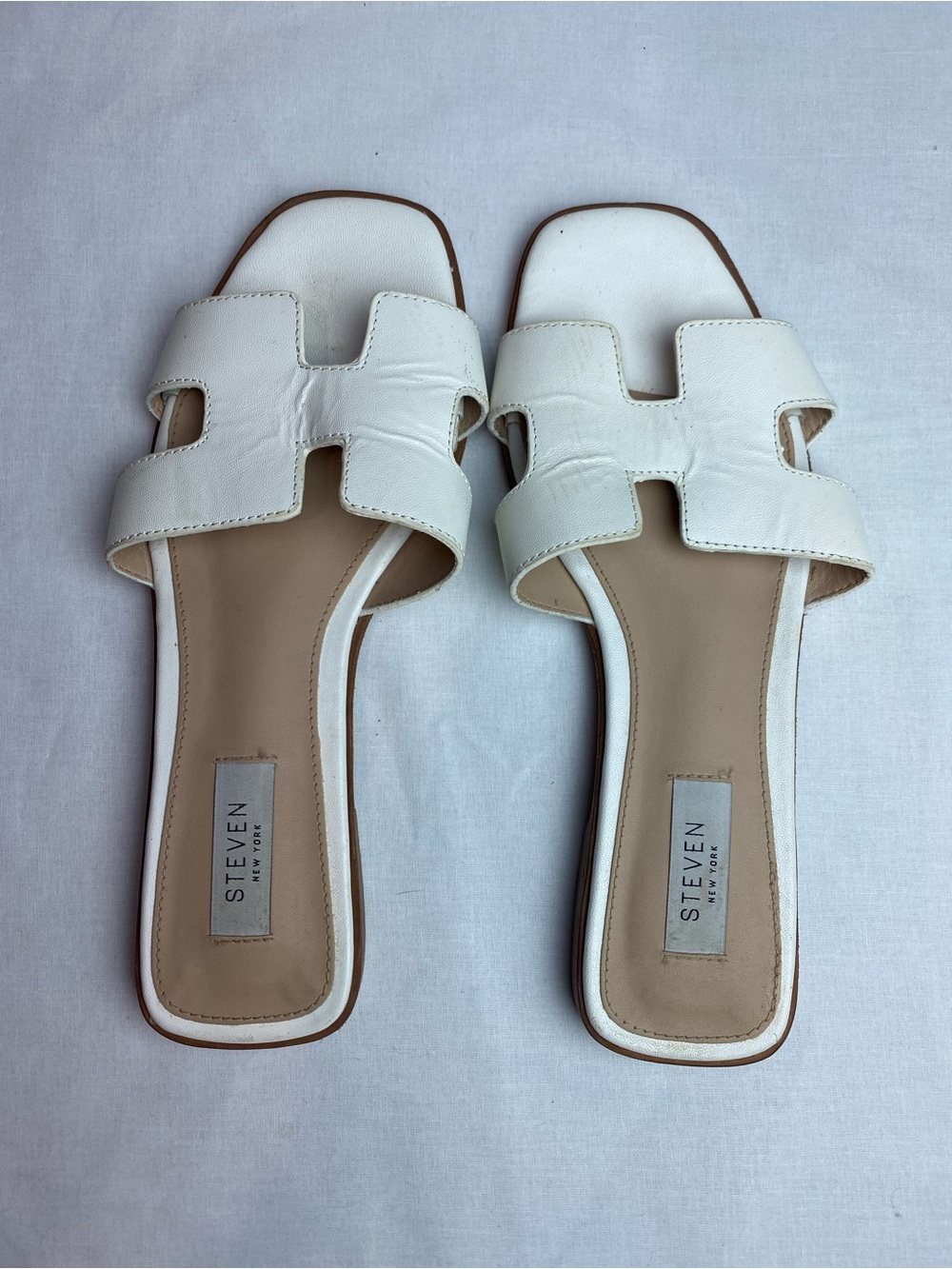 Steven White Leather Slide Sandals – Casual Women’s Flats